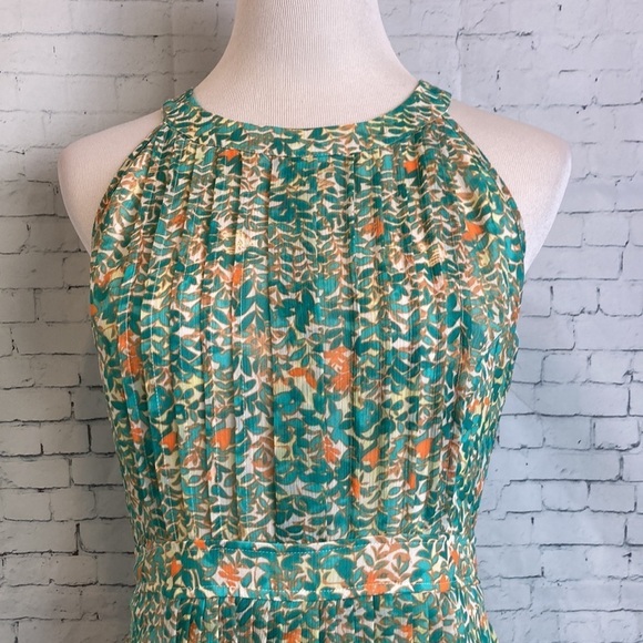 Adrianna Papell Dress Floral Leaf Chiffon Pleated Fit & Flare Midi Feminine - Picture 4 of 16